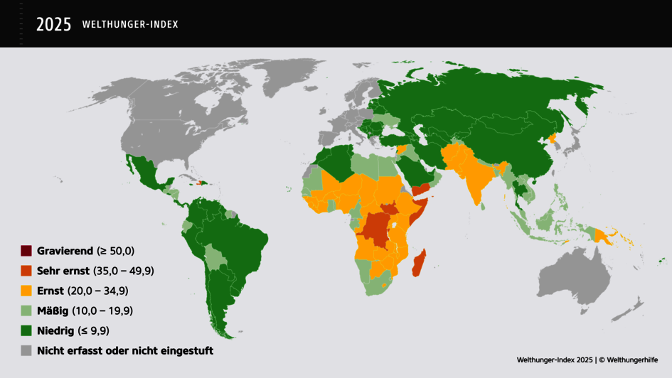 Weltkarte mit Ländern und ihren WHI-Werten